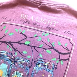 Simply Southern women’s SS tee, size L, purple w/ firefly/mason jar image